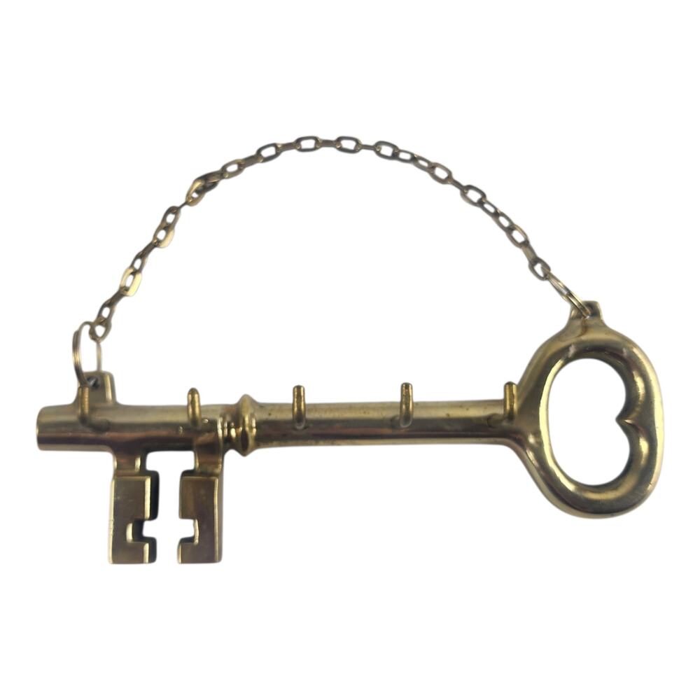 Vintage Solid Brass Skeleton Key Wall Decor 5 Hooks